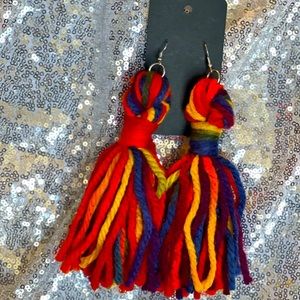 Multicolored tassel yarn earrings